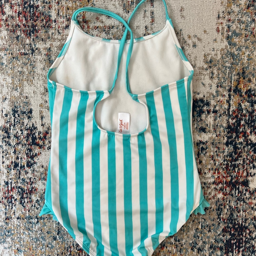 Cat & Jack Blue and White Striped One Piece Swimsuit - Picture 3 of 4